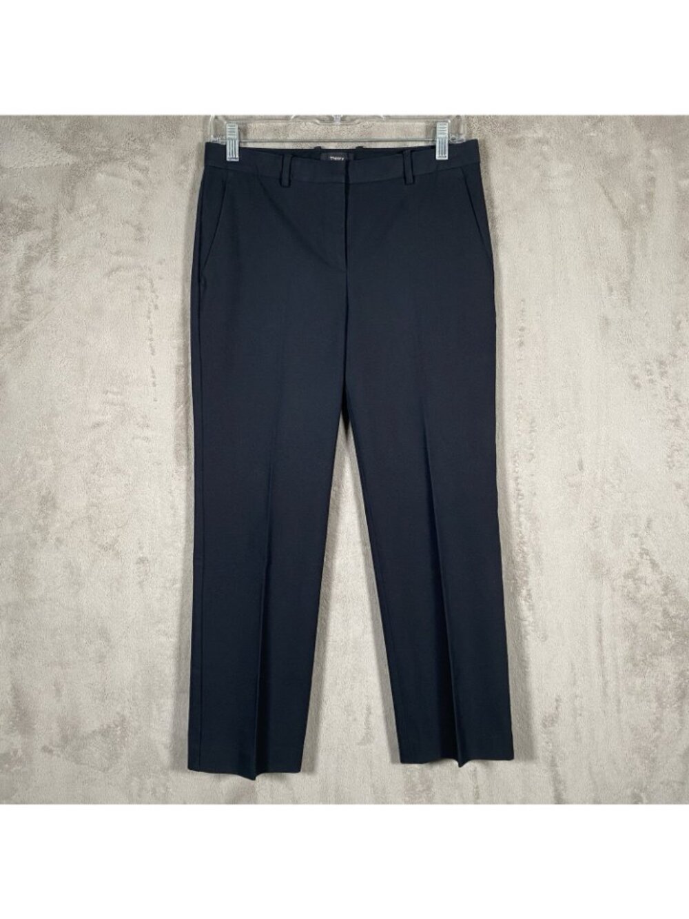 Theory Hartsdale Pants 2 Straight Leg Ankle Black Trouser Minimalist Office Work - Picture 2 of 13